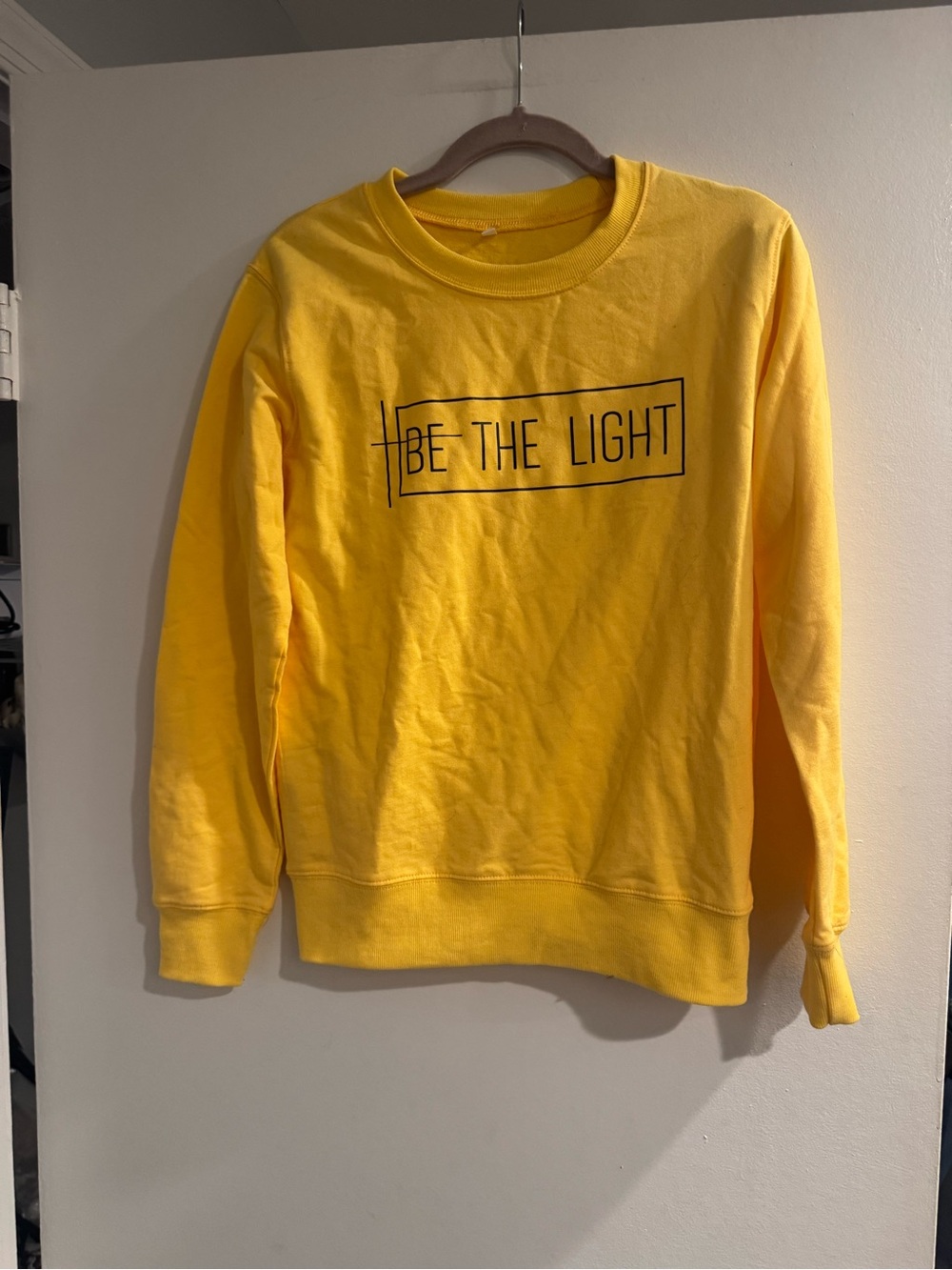 Be The Light Yellow Crewneck Sweatshirt Small Inspirational Faith Graphic